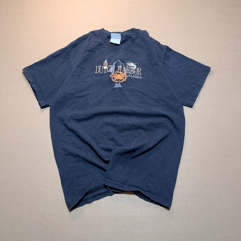 Vintage Port and Company T-Shirt Medium Blue Excellent Dutch Harbor Alaska Crab